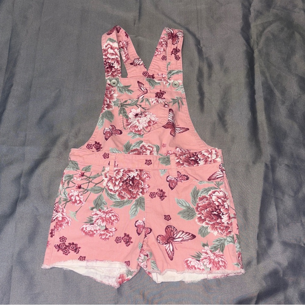 The Children’s Place Pink Floral Overalls Shorts Girls Size 6X/7